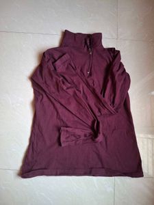 Maroon Mock Neck Thumbhole Top