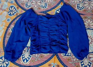 Royal Blue Ruched Long Sleeve Top