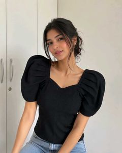 Chic Black Puff Sleeve Top