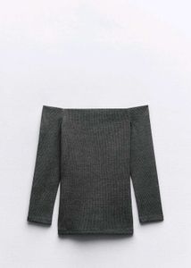 ZARA -Gray Off-Shoulder Knit Top