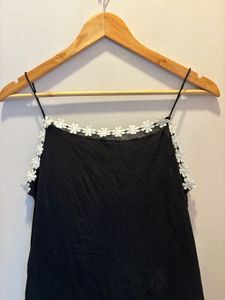 Beautiful Black Floral Lace Trim Top