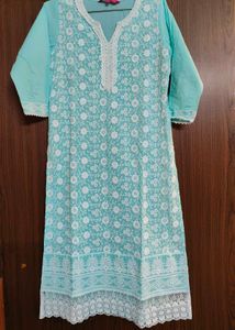 Pure Cotton Teal Embroidered Kurta set