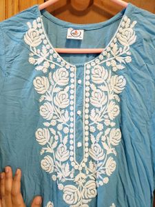 Elegant Embroidered Light Blue Kurta