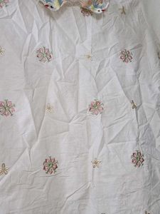 Embroidered Bird Collar White Top