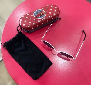 Round White Sunglasses with Metal Case
