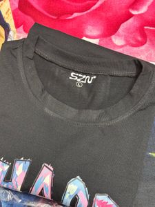 Women Black Graphic Typography Drop-Shoulder