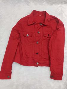 RED DENIM LIKE OVERCOAT FOR WOMEN