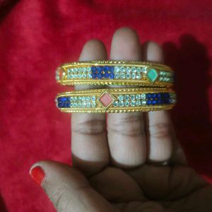 Golden Bangles with Colorful Stones