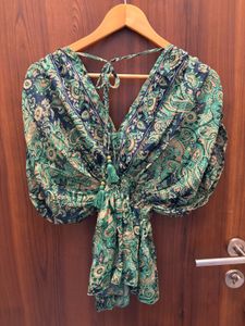 Bohemian Print V-Neck Blouse