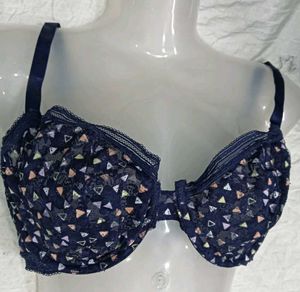 Navy Blue Triangle Print Bra 🤎