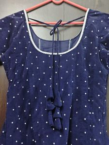 Velvet Navy Blue Polka Dot Dress