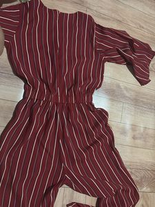 Chic cherry red Striped Jumpsuit