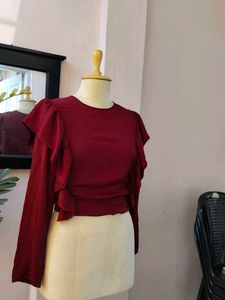 Ruffle Trim Long Sleeve Top