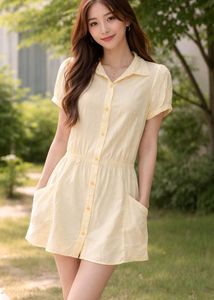 Yellow Button-Down Shirt Dress