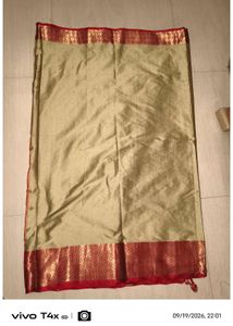 Elegant Golden Saree with Red Border