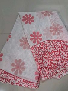 Beautiful White Saree with Floral Print
