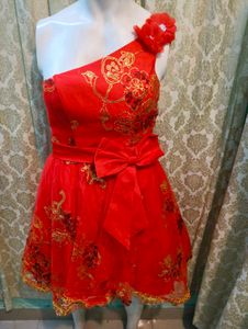 Stunning Red Embellished One-Shoulder Dress