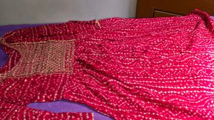 Red Bandhani Embroidered Kurti