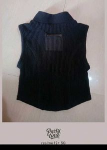Black Ribbed Zipper Vest Top
