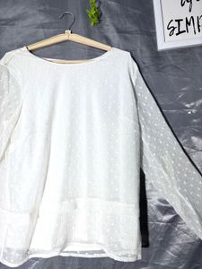Sheer White Polka Dot Long Sleeve Top