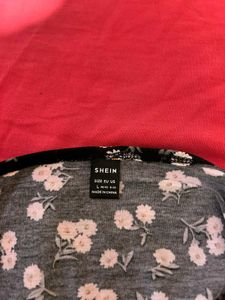 SHEIN Black Floral Frill Crop Top – Size L