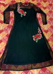 Elegant Embroidered Black Mesh Dress