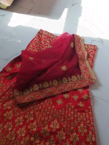 Red &amp; Gold Embroidered Lehenga and dupatta