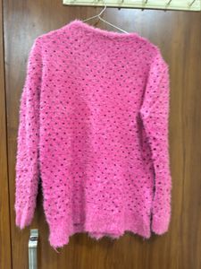 Pink Fuzzy Polka Dot Sweater
