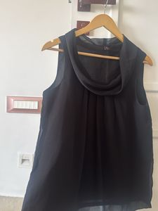 Elegant Black Sleeveless Cowl Neck Top