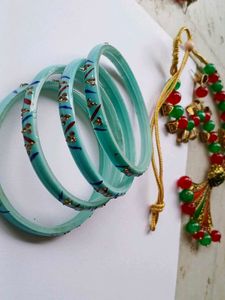 😍Stunning Red Green Beaded Necklace &amp; bangles😍