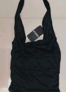 SHEIN BLACK HALTER COWL NECK TOP