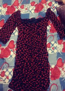 ruched Red and Black Party Dress