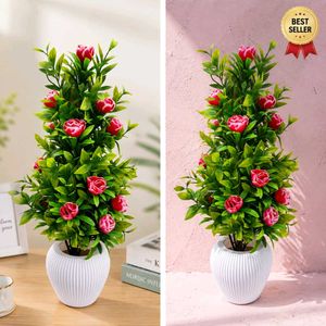 Artificial Rose Plant in White Pot