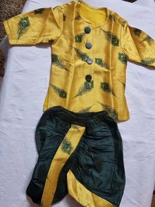 Yellow Peacock Dhoti Kurta Set