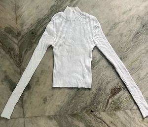 Sassafras Turtle neck white full sleeve ribbed top