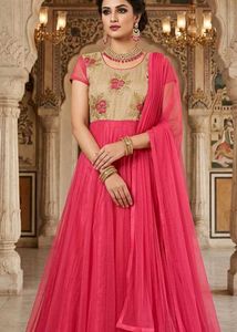 Heavy work and Elegant Pink & Gold Anarkali set