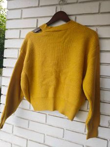 Mustard Yellow Cut-Out V-Neck Sweater