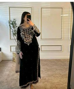 Elegant Black Velvet Kurta Set with Embellishments