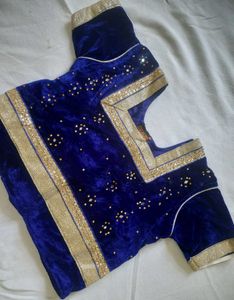 Elegant Royal Blue Velvet Blouse &amp; Net Lehenga