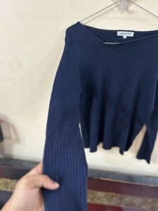 Navy Blue Ribbed Long Sleeve Top ( fixed)