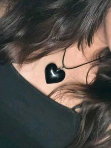 Y2k BIG Black Glass Heart Pendant With Cord