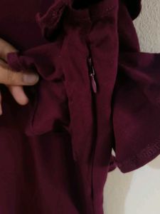 Chic Plum Ruffle Sleeve Dress