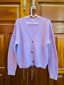 Lilac V-Neck Button-Up Cardigan