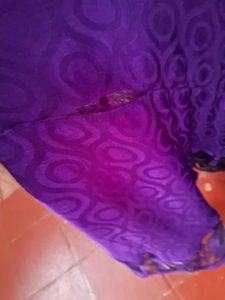 Elegant Purple Brocade Gown with Gold Accents