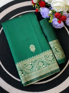 Elegant Green Silk Saree with Gold Border