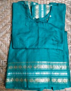 Teal Blue/Greenish Blue Ethnic Pattu Pavada Set