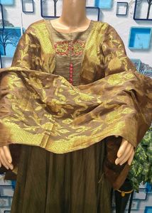 Elegant Embroidered Brown Gone With Dupatta Katan
