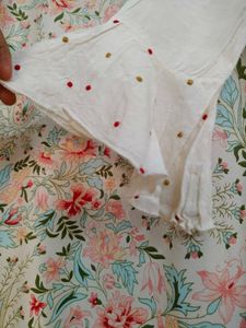 Off White linen embroidered flared kurta