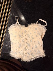 Floral Lace Trim Corset Top