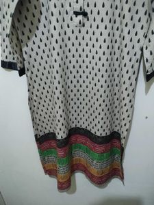 Shree beige kurta Mandarin collar black tear drop